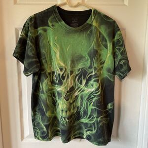 Social Media Men’s Large 42/44 T Shirt Green Flame Skull
